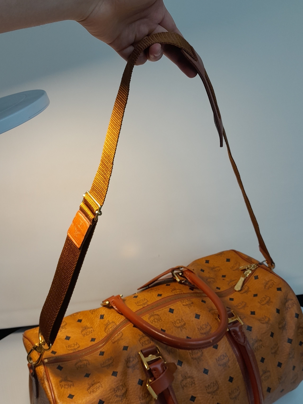 MCM Cognac Visetos Leather Weekender Duffel Bag - Picture 3 of 10